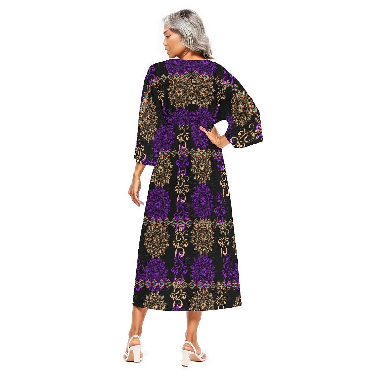 - Royal Hues Women's Boho Mid-Sleeve Long Dress - womens dress at TFC&H Co.