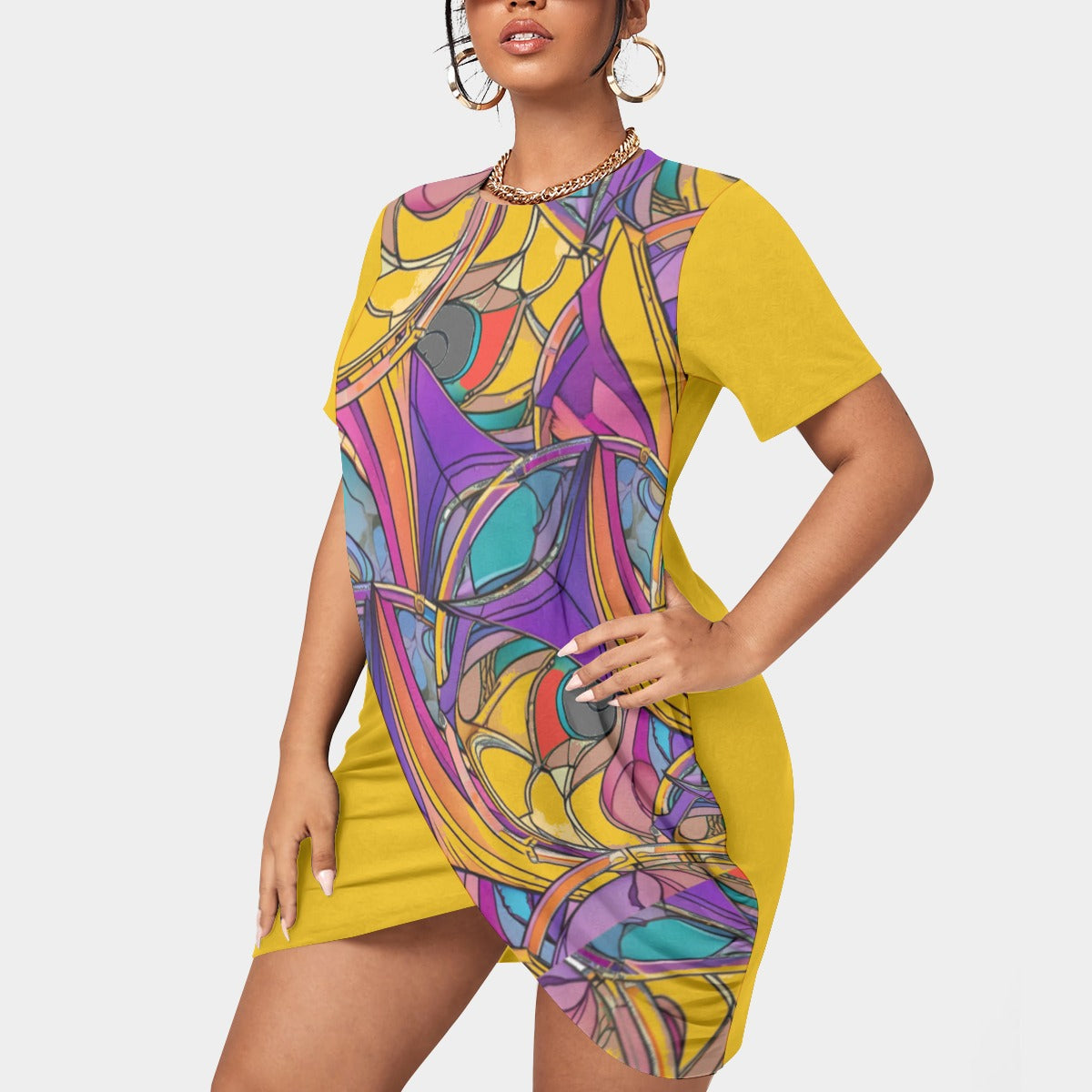 - Abstract Urbania Women’s Stacked Hem Voluptuous (+) Plus Size Dress With Short Sleeve - womens plus size dress at TFC&H Co.