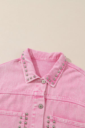 Rivet Studded Pocketed Women's Denim Jacket - women's denim jacket at TFC&H Co.