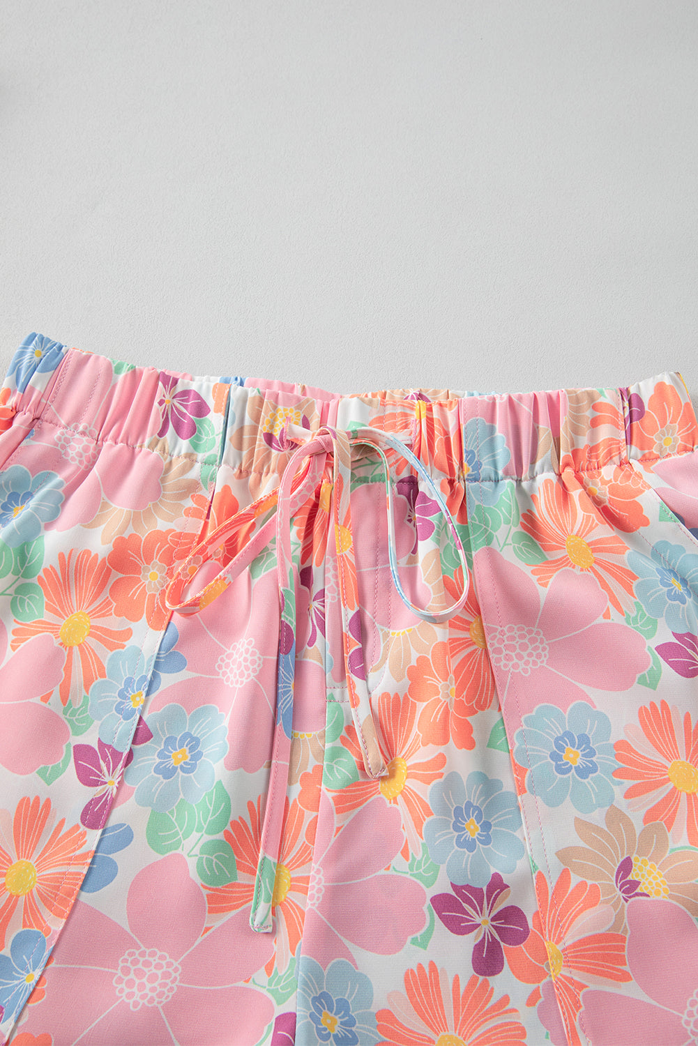 - Pink Floral Print Side Pockets Drawstring Casual Shorts - womens shorts at TFC&H Co.