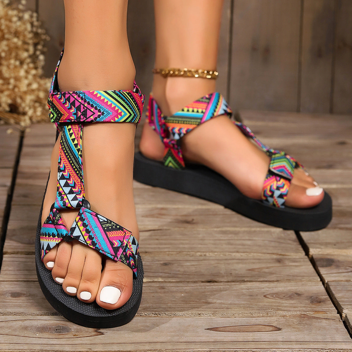 - Printed Velcro-Design Sandals - womens sandals at TFC&H Co.