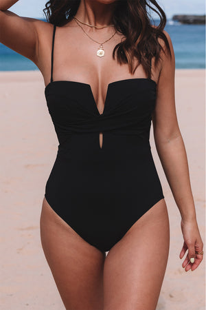 - Black Twist Front Cut Out One-piece Swimsuit - womens one piece swimsuit at TFC&H Co.
