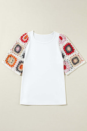 - Floral Crochet Short Sleeve Top for Women - womens t-shirt at TFC&H Co.