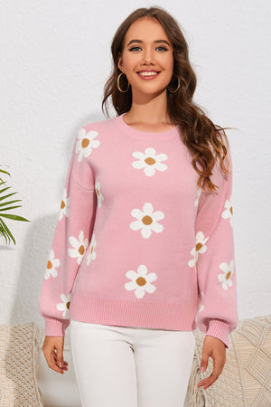 - Floral Pattern Drop Shoulder Sweater - womens sweater at TFC&H Co.