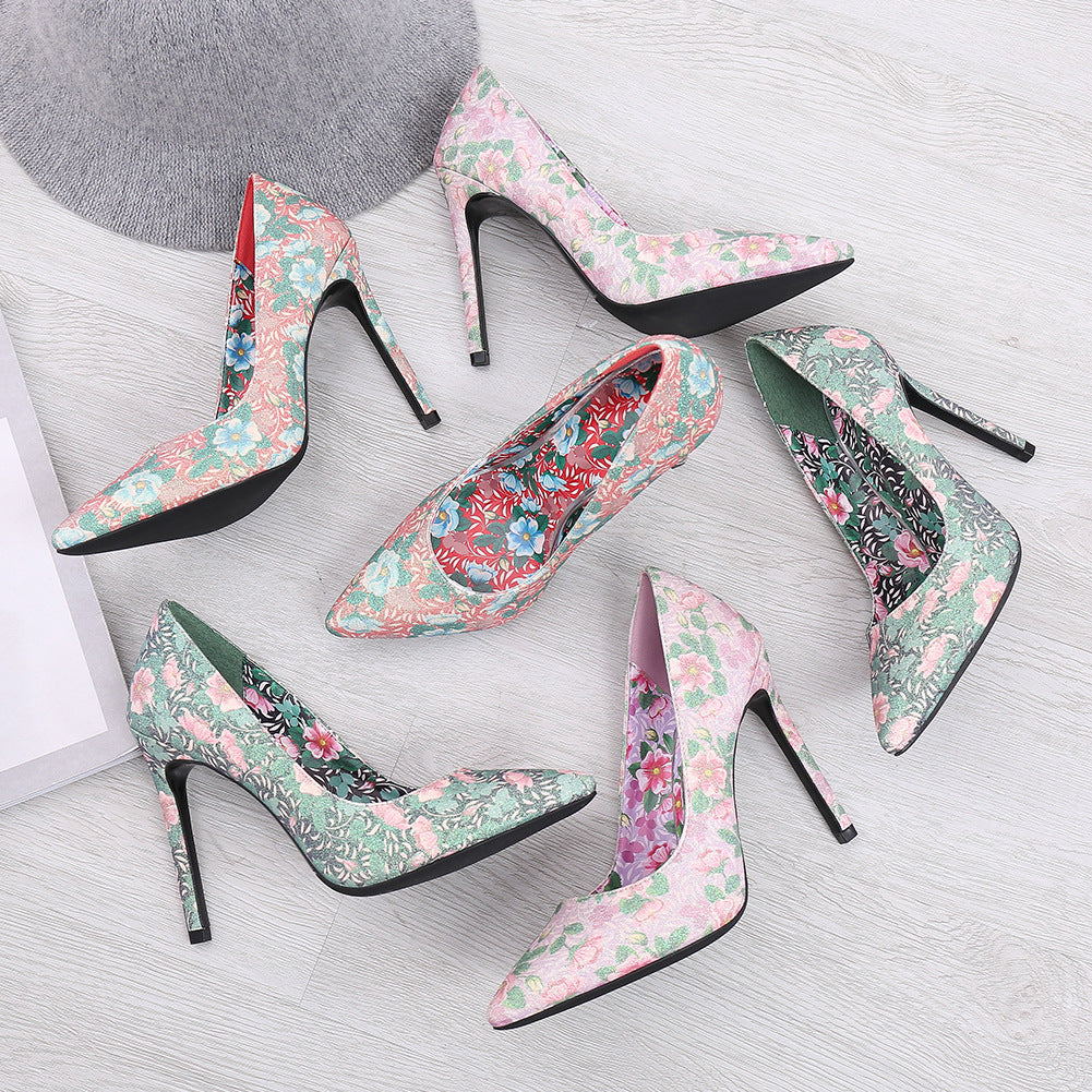 - Floral Pointed Stiletto Heels - womens heels at TFC&H Co.
