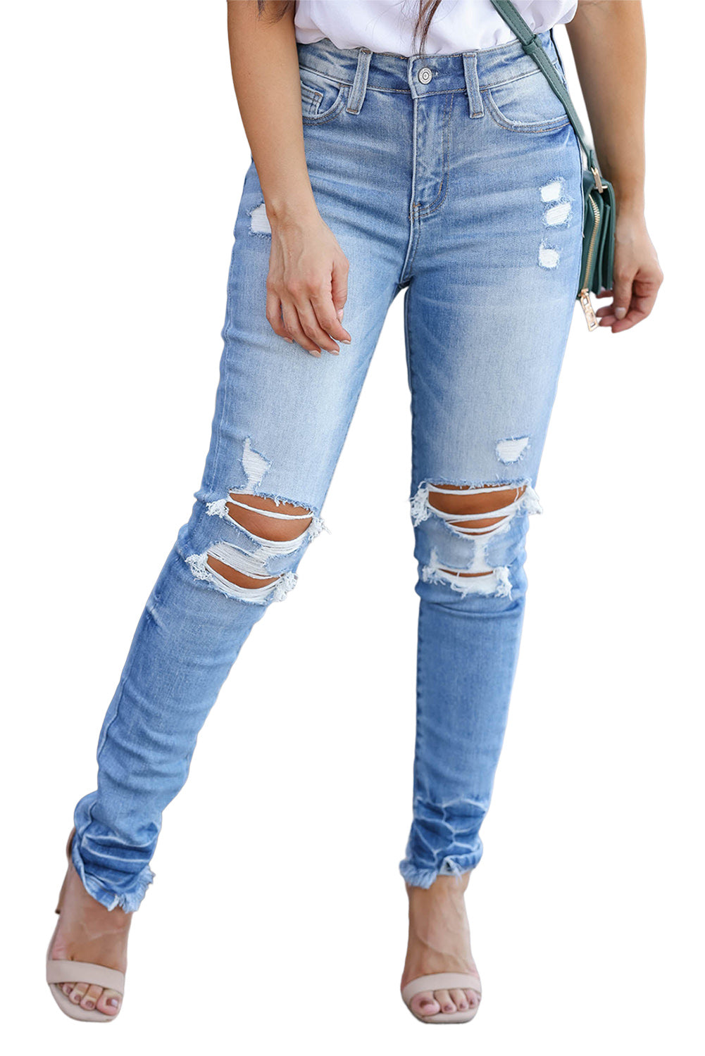 Light Blue Vintage Distressed Ripped Skinny Jeans - women's jeans at TFC&H Co.