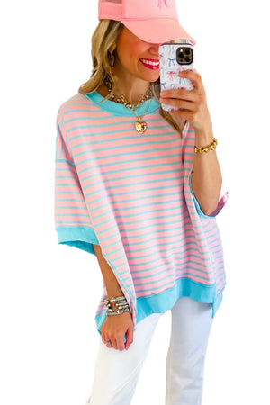 - Striped Colorblock Drop Sleeve Loose Top - womens t shirt at TFC&H Co.