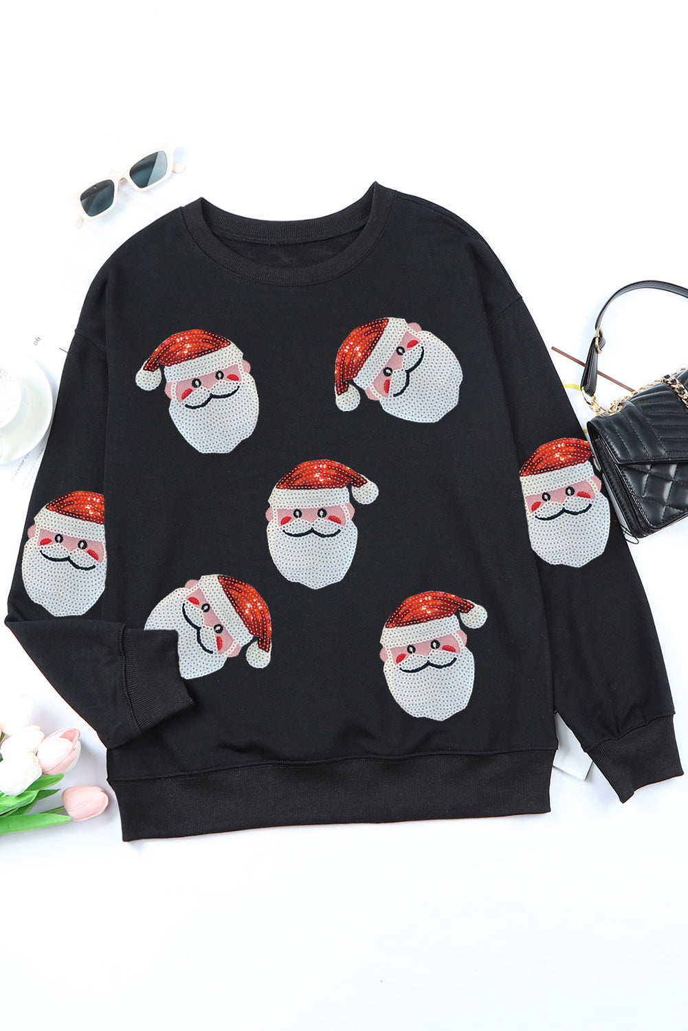 Santa Claus Sequin Graphic Women's Christmas Sweatshirt - 2 colors - women's sweatshirts at TFC&H Co.
