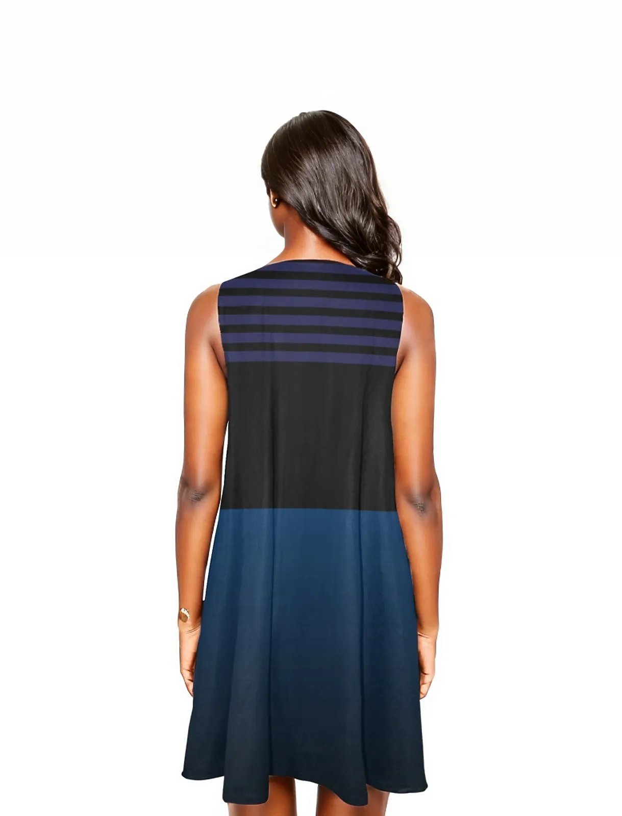 Ombre Striped Women's Sleeveless A-Line Pocket Dress