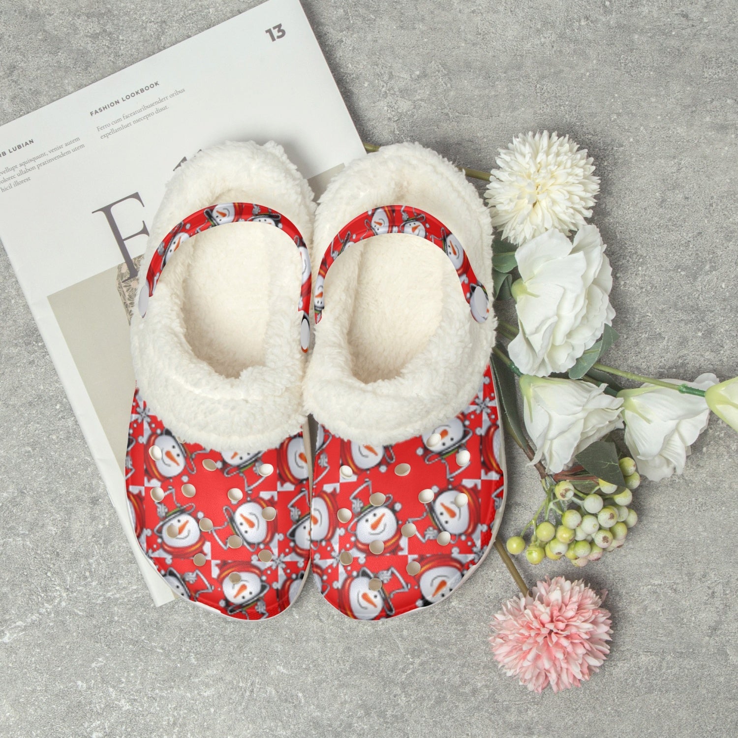 Snow Man's Delight Fuzzy Lined Christmas Clogs - 2 colors - women's clogs at TFC&H Co.