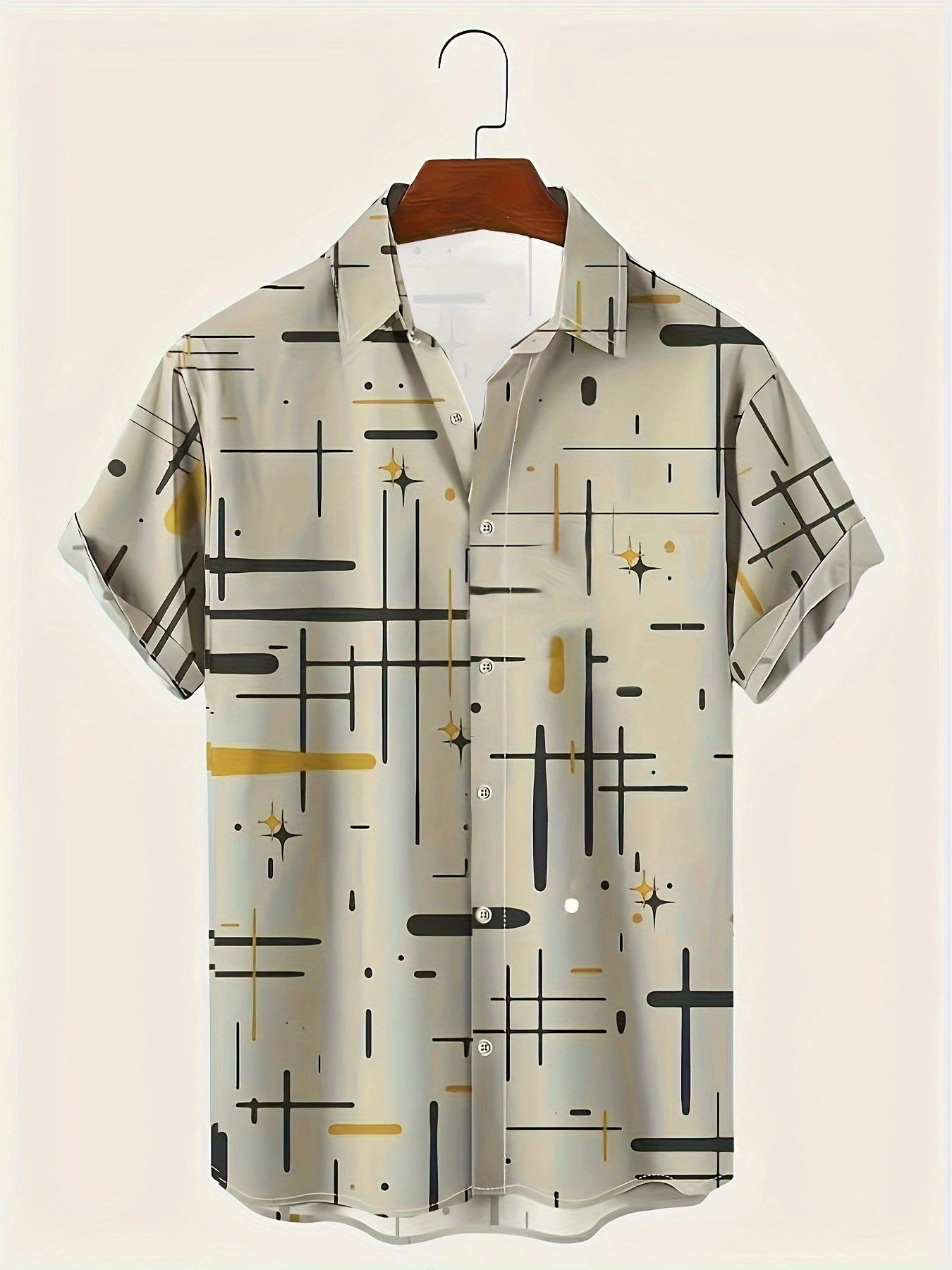 Khaki - Summer Menswear Stylish Button Up Shirt - mens button up shirt at TFC&H Co.