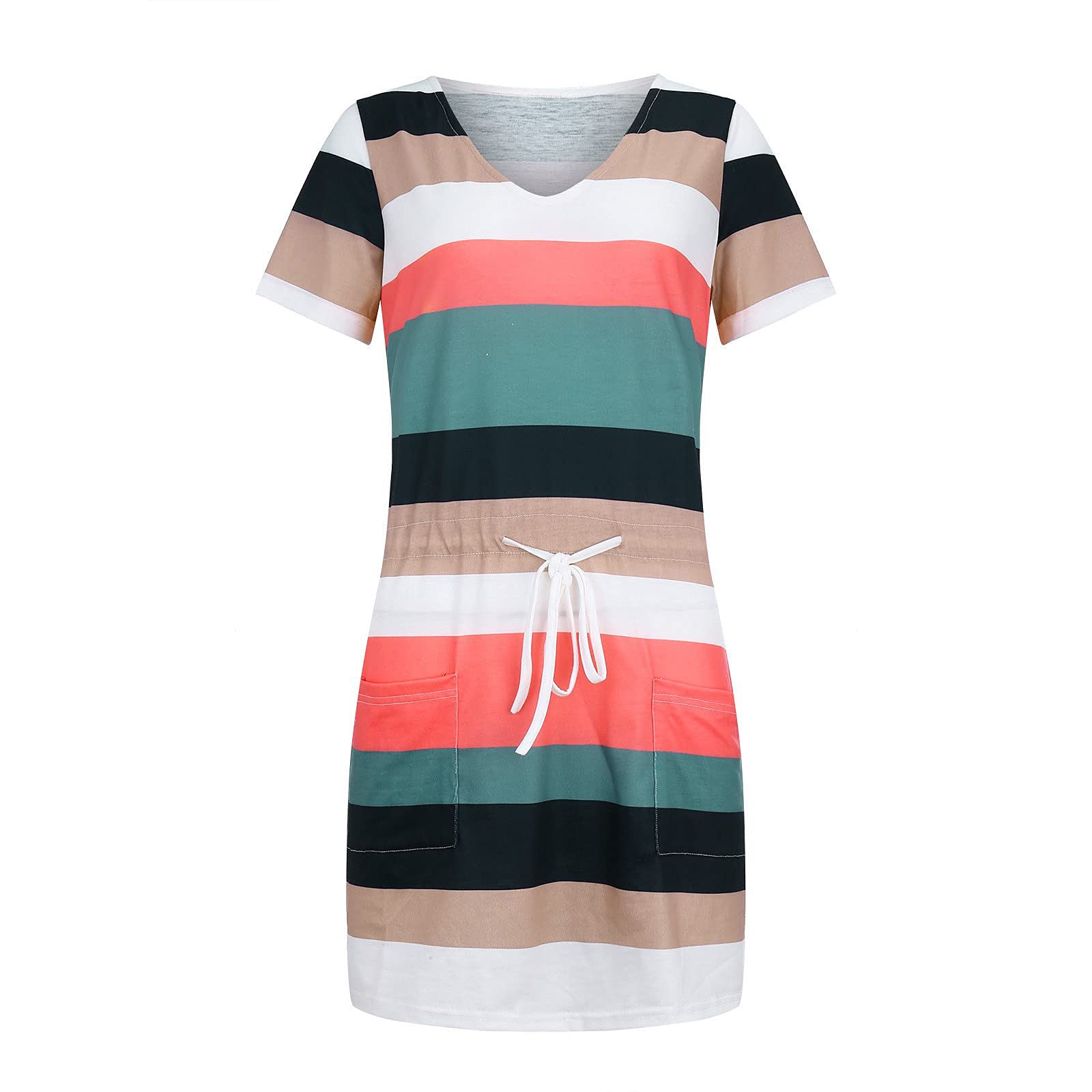 - Striped Short-sleeved Women's Summer Dress - womens dress at TFC&H Co.
