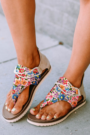 Multicolor - Multicolor Floral Print Zipped Sandals - womens sandals at TFC&H Co.