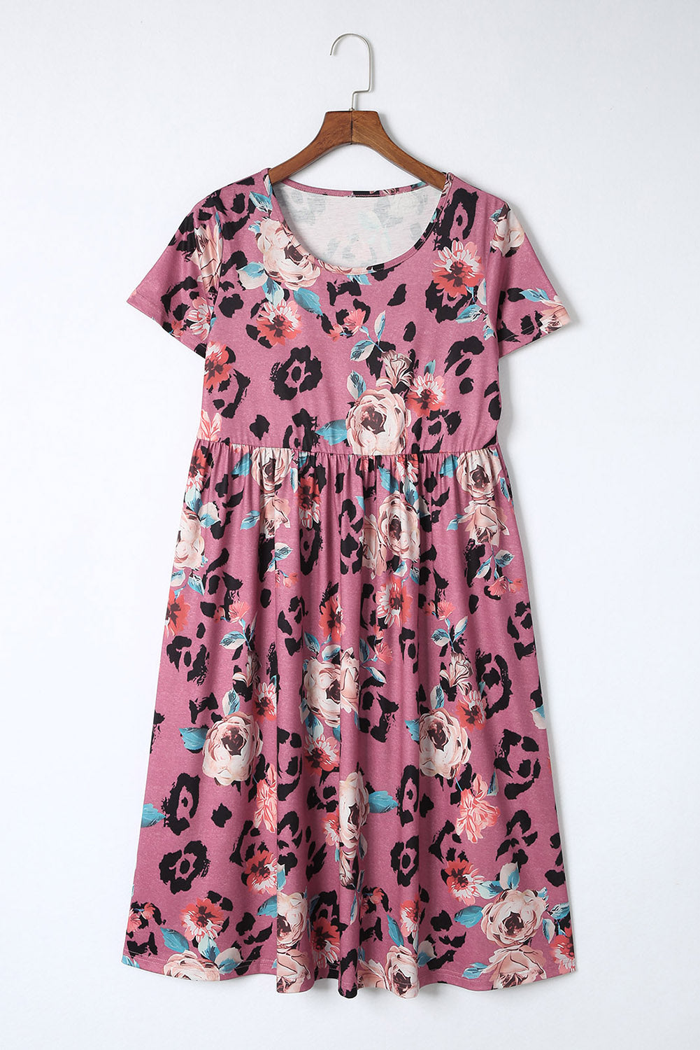 - Foral Print Short Sleeve A-line High Waist Dress - womens dresses at TFC&H Co.
