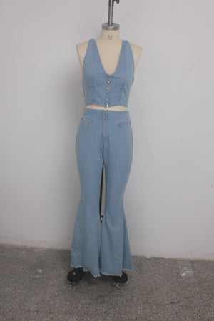- Frosted Washed Denim Pants Outfit Set - womens pants set at TFC&H Co.