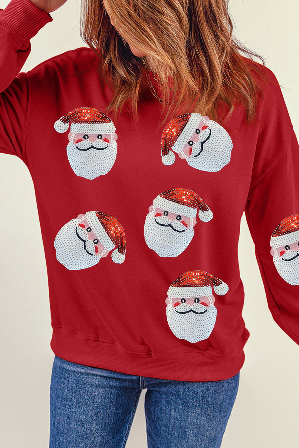 Santa Claus Sequin Graphic Women's Christmas Sweatshirt - 2 colors - women's sweatshirts at TFC&H Co.