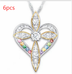 Love heart shaped cross 6PCS - Fashion Love Heart Shaped Cross Pendant - necklace at TFC&H Co.