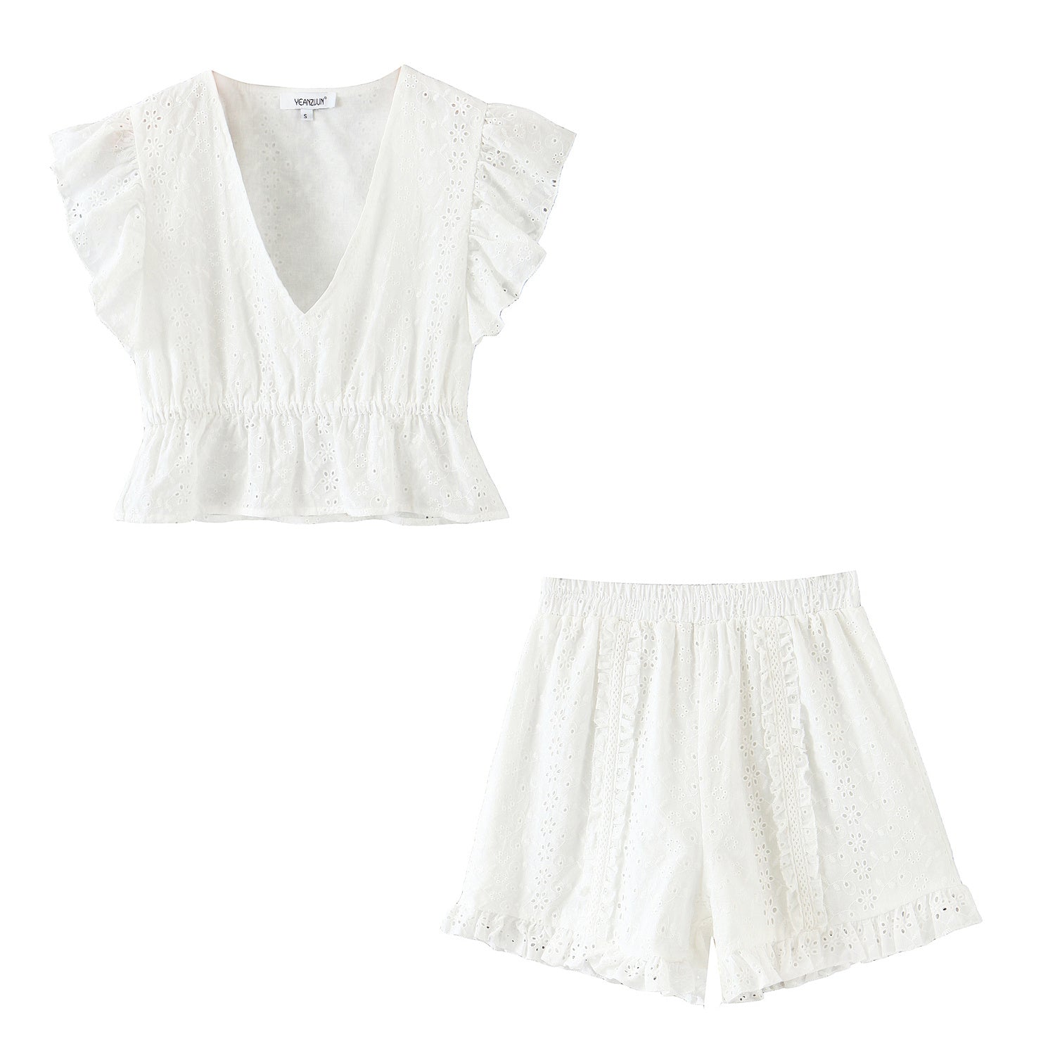 White - V-neck Lace Shorts Outfit Set - womens short set at TFC&H Co.