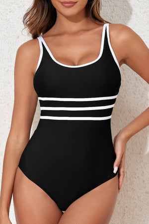 - Contrast Trim Colorblock U Neck One Piece Swimwear - womens one piece swimsuit at TFC&H Co.