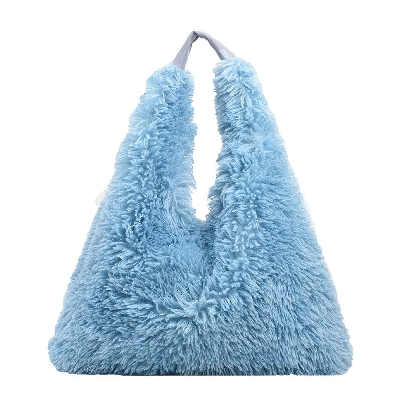 Blue - Large Capacity Armpit Plush Handbag - handbags at TFC&H Co.