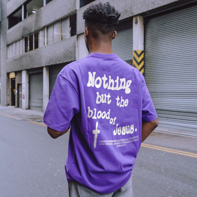 Purple - Nothing But Blood Of Jesus Print Men's T-shirt - mens t-shirt at TFC&H Co.
