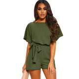 LC64515 Green - Women's Round Neck Short-sleeved Lace-up Romper - womens romper at TFC&H Co.