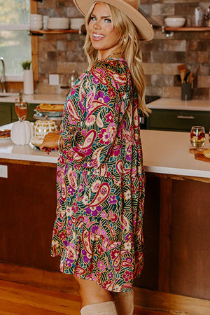- Green Paisley Floral Print Ruffled Hem Voluptuous (+) Plus Size Dress - Plus Size Dresses at TFC&H Co.