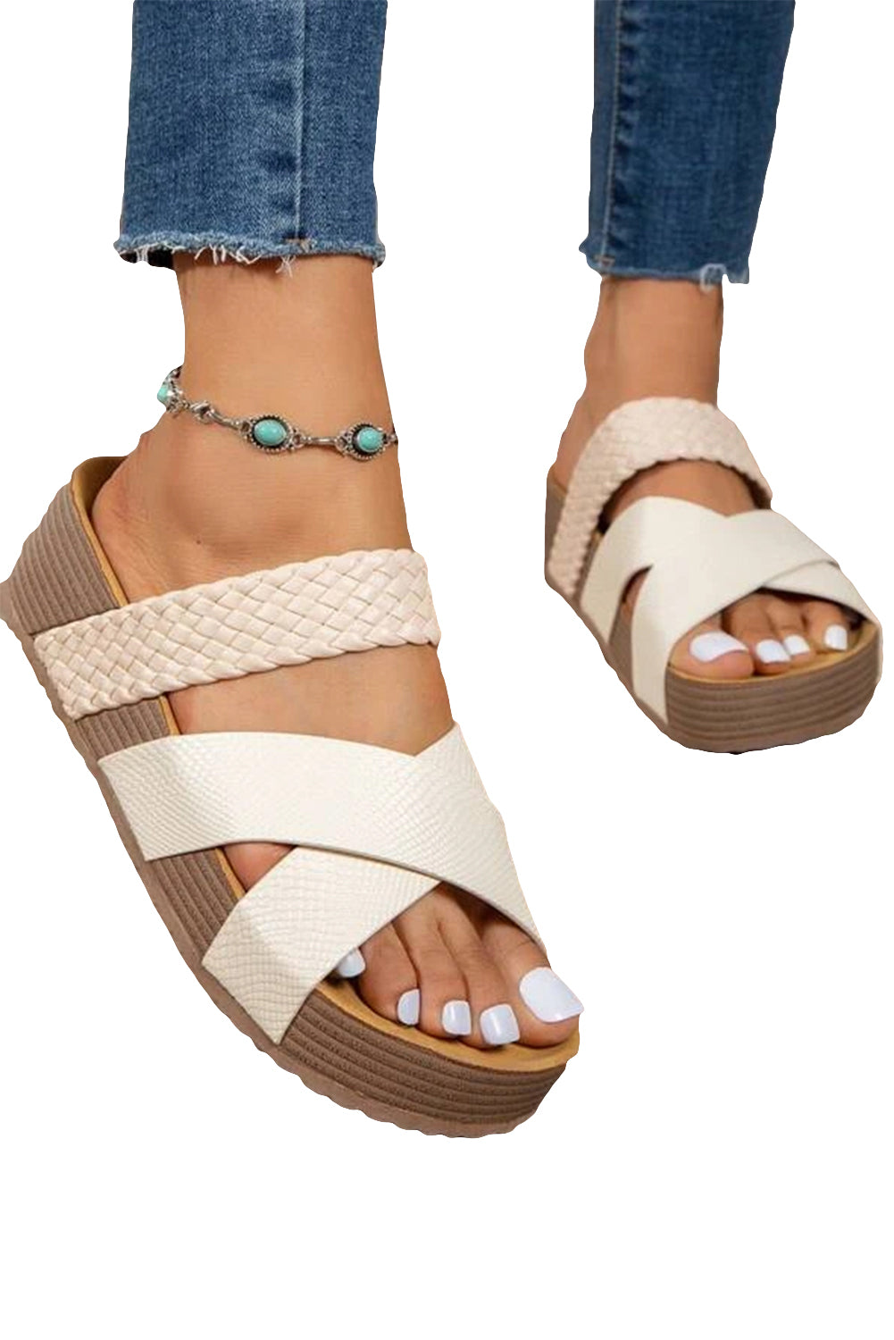 - Braided Detail Criss Cross Platform Sandals for Women - Sandals at TFC&H Co.