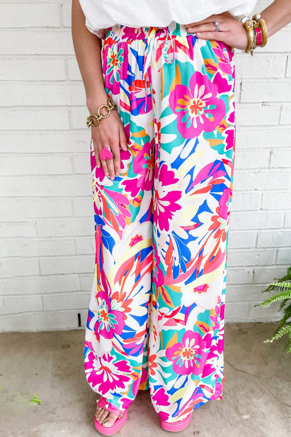 Rose Red - Rose Red Boho Floral Print Loose Women's Wide Leg Pants - womens pants at TFC&H Co.