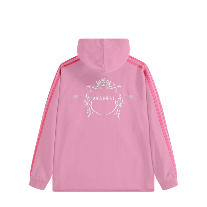 ClassA1 (Pink)Streetwear Unisex Heavyweight 440G Three Bar Contrast Raglan Hoodie - women's hoodie at TFC&H Co.