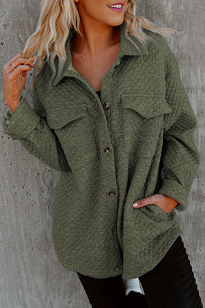 Green 95%Polyester+5%Elastane - Retro Quilted Flap Pocket Button Shacket - 4 colors - women's shacket at TFC&H Co.
