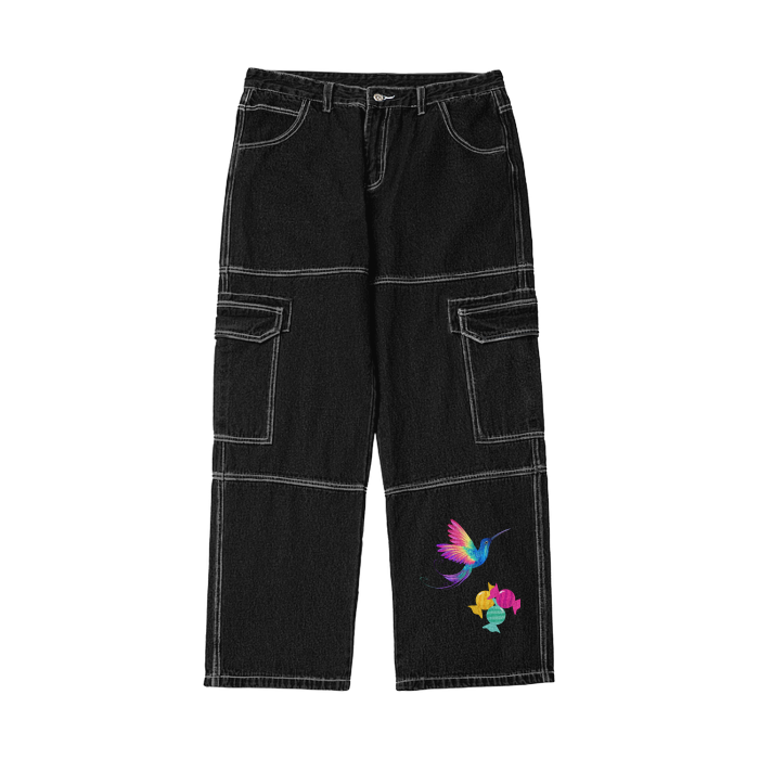 BLACK So Sweet (Black)Streetwear Pockets Wide-Legged Straight Cut Denim Jeans - women's jeans at TFC&H Co.