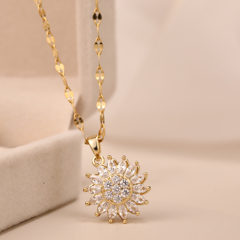 Double-layer Rotatable Sunflower Necklace Jewelry - necklace at TFC&H Co.