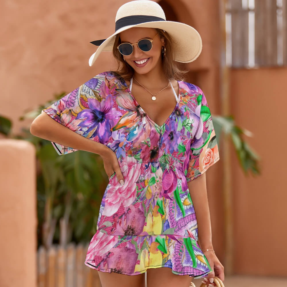 Floral Ladies Thin Short Sleeve One Piece Dress