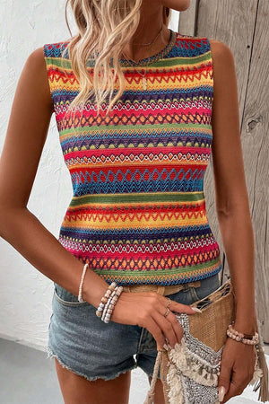 - Ethnic Wavy Pattern Round Neck Women's Tank Top - womens tank top at TFC&H Co.