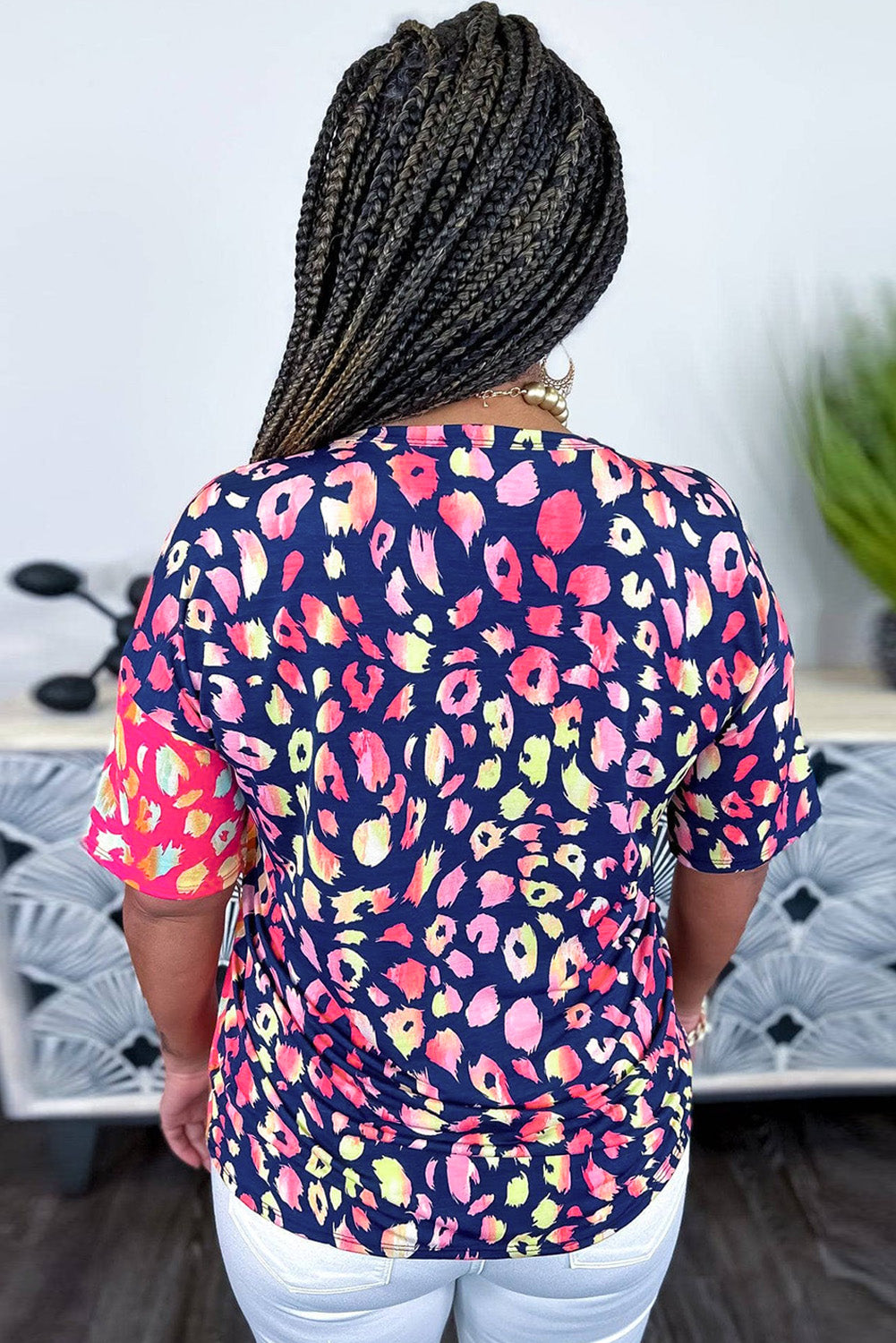 - Leopard Colorblock Short Sleeve Voluptuous (+) Women's Plus Size Tee - Plus Size Tee at TFC&H Co.