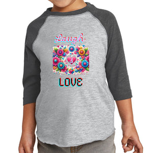 Vintage Smoke-Granite Heather - Laugh Love Toddler Girl's Baseball Jersey 3/4 Sleeve Tee - girls t-shirt at TFC&H Co.