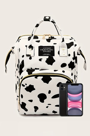 - White Cow Spot Print Multi Pocket Canvas Backpack - backpack at TFC&H Co.