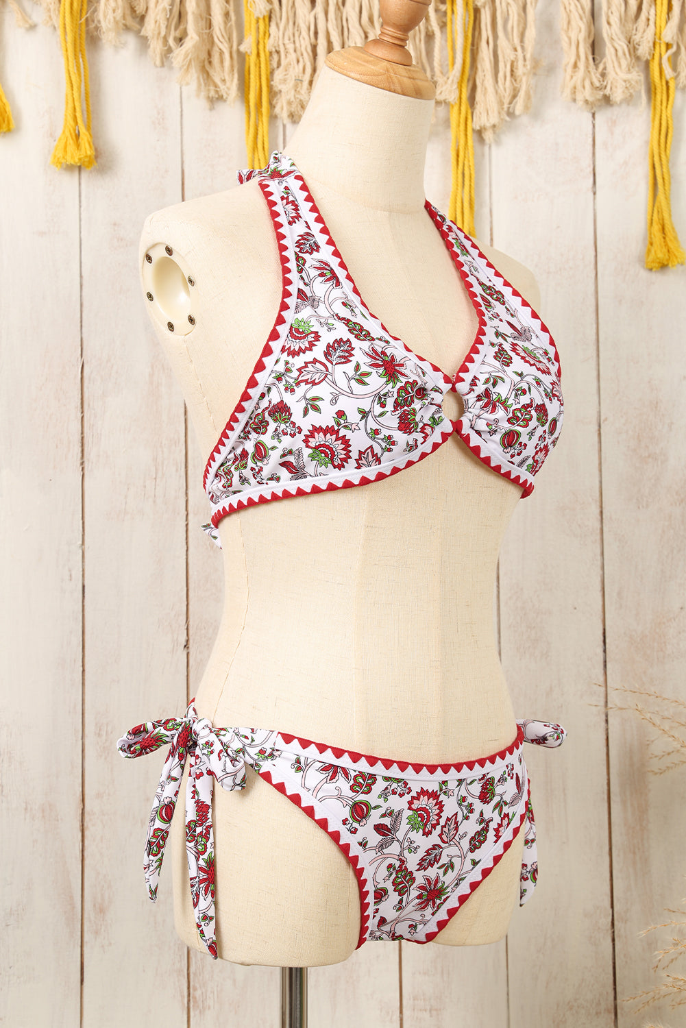 - Floral Halter O-Ring Backless Knot Bikini Set - womens bikini set at TFC&H Co.