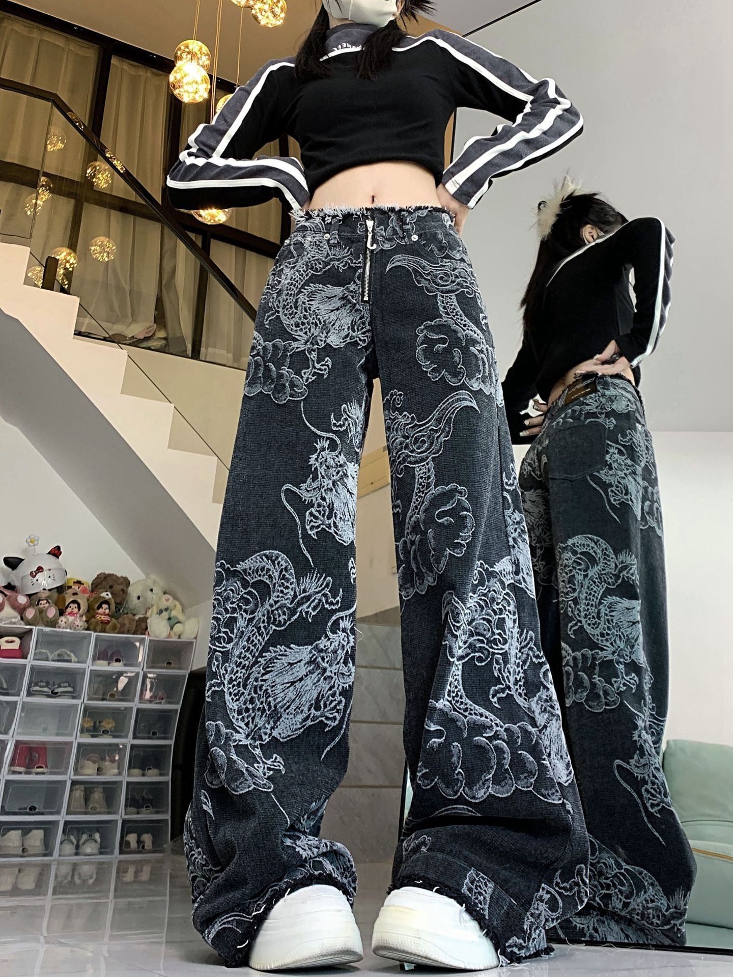 - Women's Dragon Print Hip Hop Jeans - womens jeans at TFC&H Co.