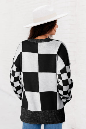 - Checkered Knitted Drop Shoulder Sweater - various colors - Sweaters at TFC&H Co.