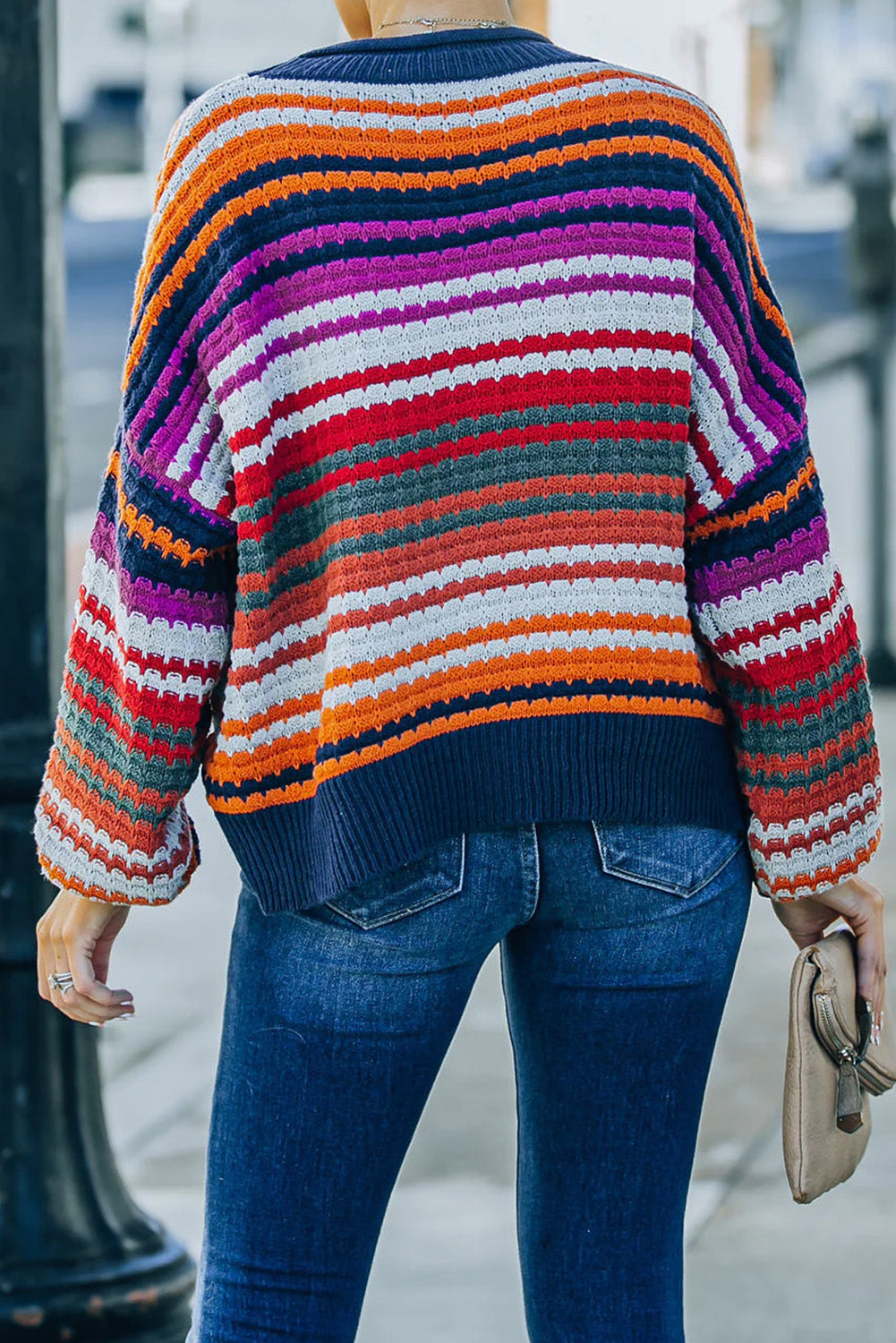 Stripe Boho Fashion Drop Shoulder Baggy Sweater - women's sweater at TFC&H Co.