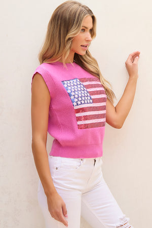 - Bonbon Sparkling American Flag Knitted Vest - womens vest at TFC&H Co.