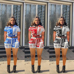 - Fashion Paisley Totem Printing Zipper Short Outfit Set - womens short set at TFC&H Co.