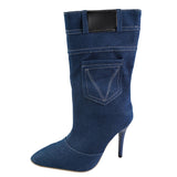 Blue - Pocket Design Fashion Women's Denim Stiletto Boots - 2 colors - womens boot at TFC&H Co.