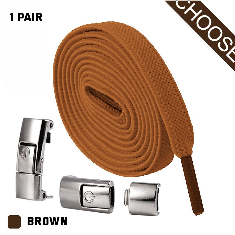 Brown - Press Lock Shoelaces Without Ties - shoelaces at TFC&H Co.