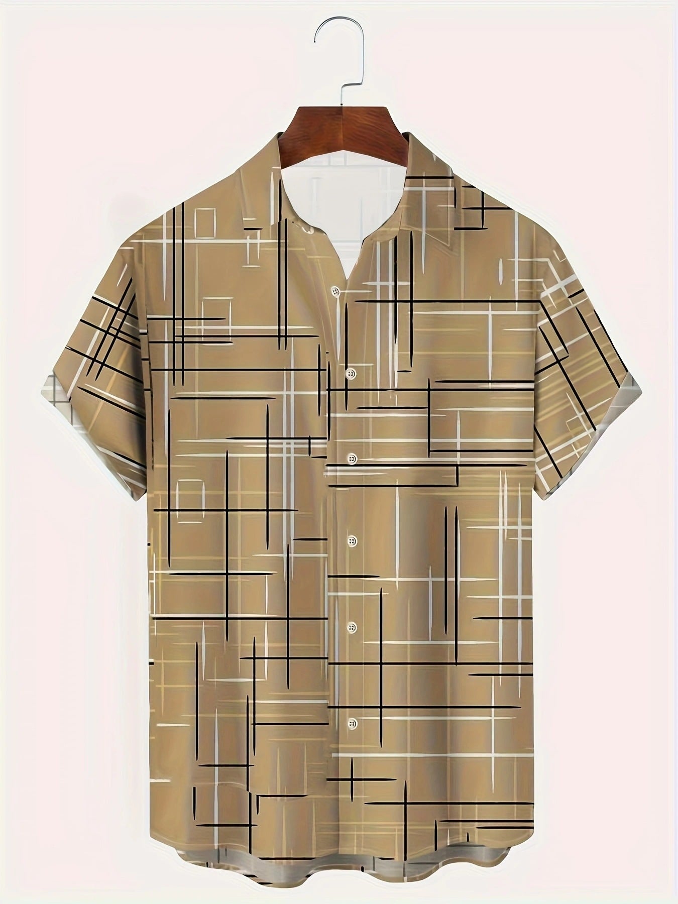 Dark Khaki - Summer Menswear Stylish Button Up Shirt - mens button up shirt at TFC&H Co.