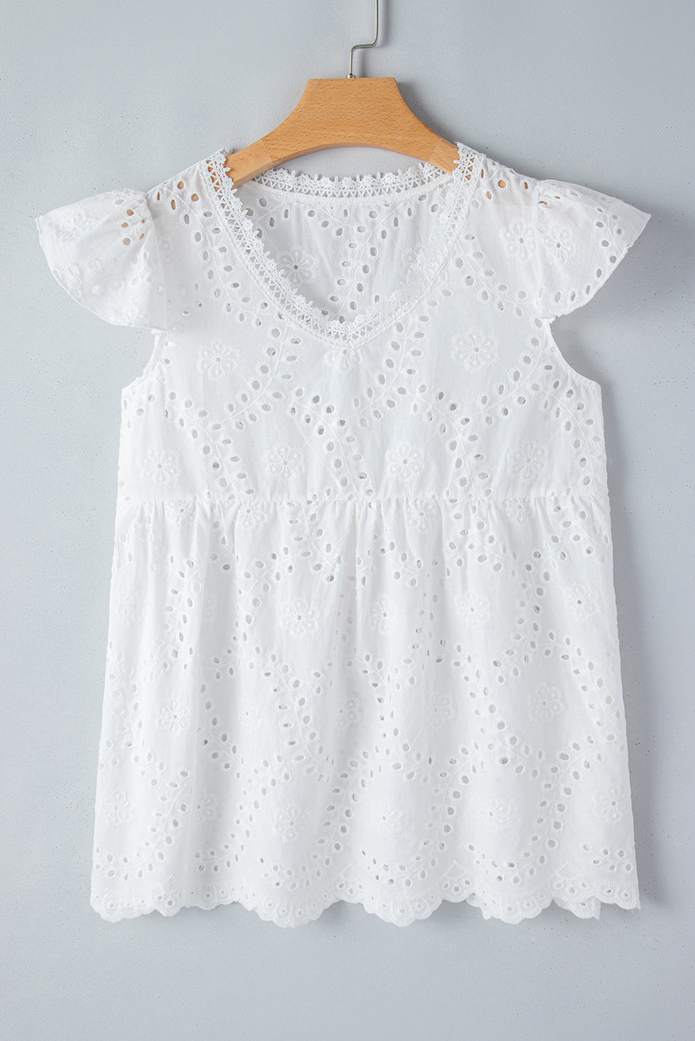 - White V Neck Ruffled Embroidered Sleeveless Top - women's blouse at TFC&H Co.