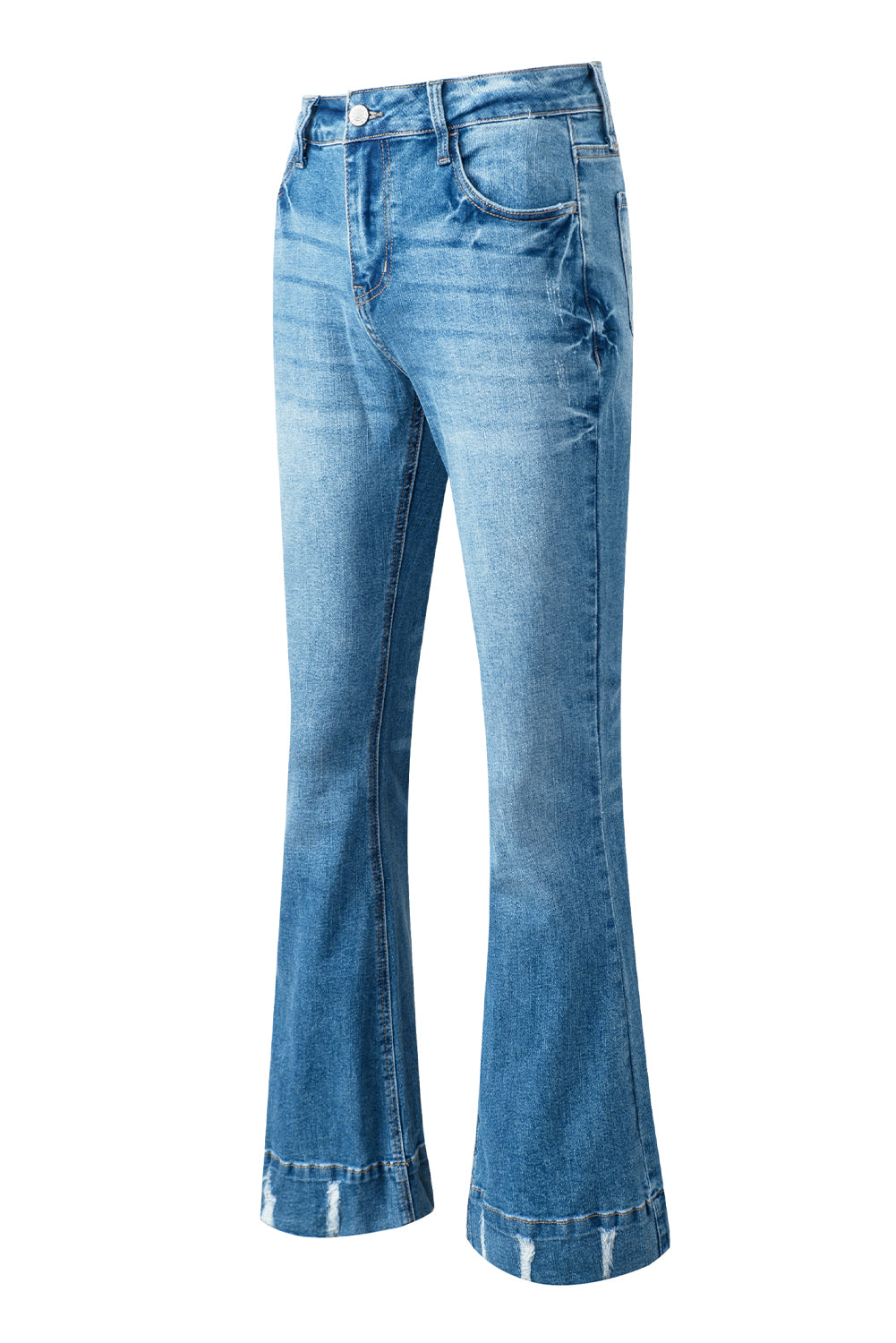 - Sky Blue Slight Distressed Medium Wash Flare Jeans - women's jeans at TFC&H Co.