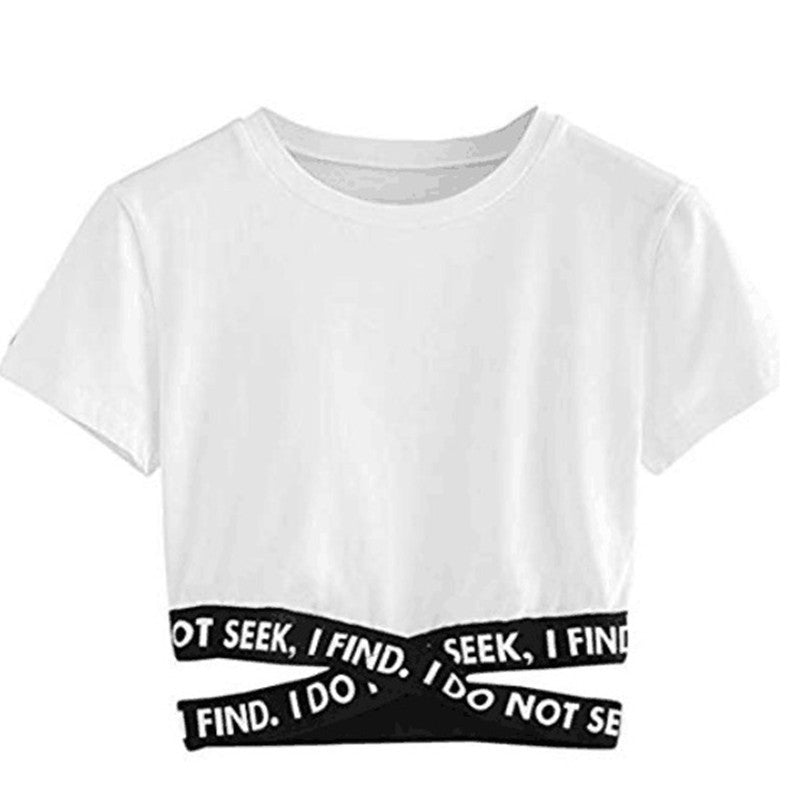 - Solid Color Crossed Letter Bandage Ladies Crop Top - womens crop top at TFC&H Co.